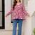 Womens red self design cotton fabric kurtis 3/4 sleeves v-neck