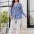 Womens blue self design cotton fabric kurtis 3/4 sleeves v-neck