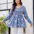 Womens blue self design cotton fabric kurtis 3/4 sleeves v-neck