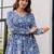 Womens blue self design cotton fabric kurtis 3/4 sleeves v-neck