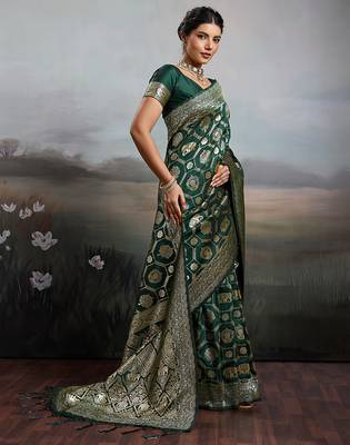 women woven kanjivaram silk blend saree with blouse piece  2