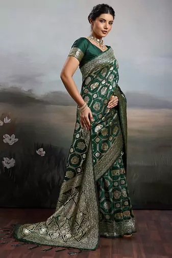 women woven kanjivaram silk blend saree with blouse piece 