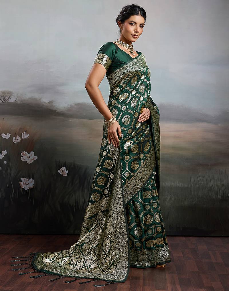 women woven kanjivaram silk blend saree with blouse piece 