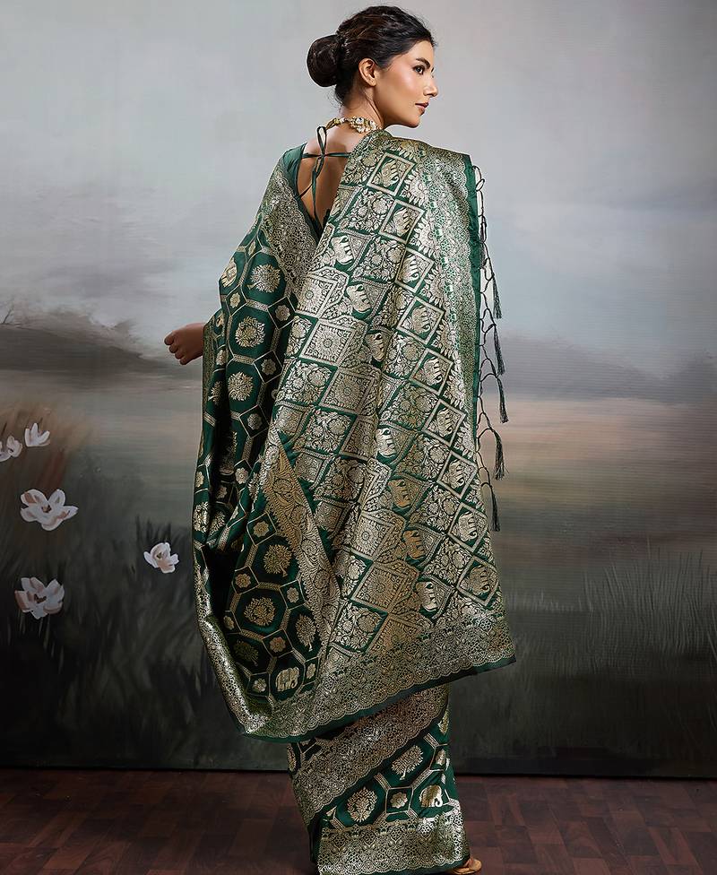 women woven kanjivaram silk blend saree with blouse piece 