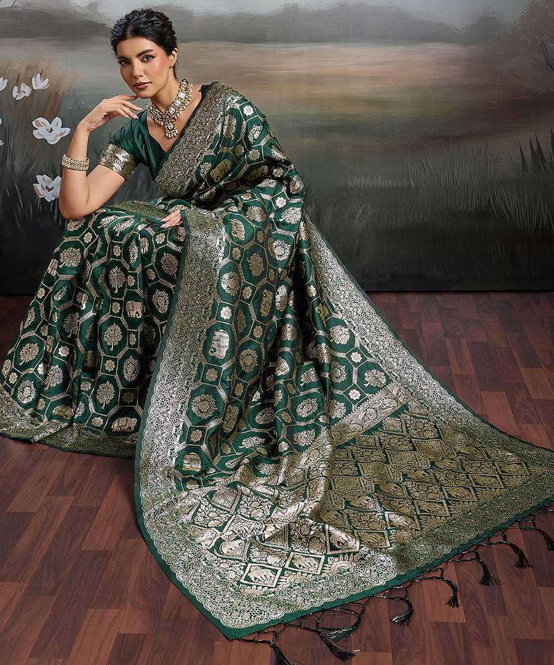 women woven kanjivaram silk blend saree with blouse piece 