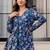 Womens blue self design cotton fabric kurtis 3/4 sleeves v-neck