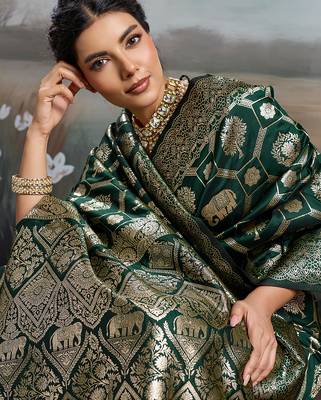 women woven kanjivaram silk blend saree with blouse piece  5