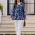 Womens blue self design cotton fabric kurtis 3/4 sleeves v-neck