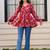 Womens red self design cotton fabric kurtis 3/4 sleeves v-neck