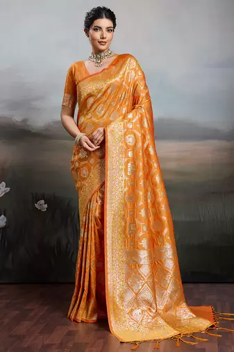 women woven kanjivaram silk blend saree with blouse piece 