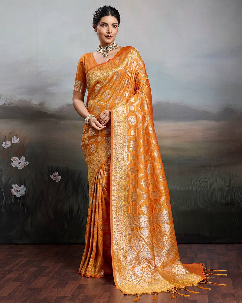 women woven kanjivaram silk blend saree with blouse piece 