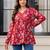 Womens red self design cotton fabric kurtis 3/4 sleeves v-neck