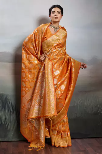 women woven kanjivaram silk blend saree with blouse piece 