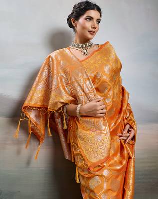 women woven kanjivaram silk blend saree with blouse piece  5
