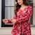 Womens red self design cotton fabric kurtis 3/4 sleeves v-neck
