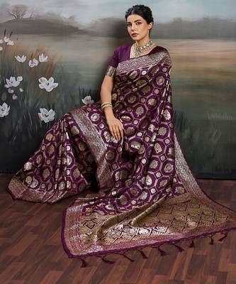 women woven kanjivaram silk blend saree with blouse piece  4