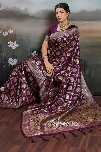 women woven kanjivaram silk blend saree with blouse piece 