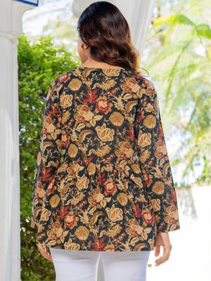 Womens black self design cotton fabric kurtis 3/4 sleeves v-neck 3