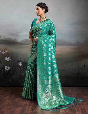 women woven kanjivaram silk blend saree with blouse piece  2