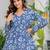 Womens blue self design cotton fabric kurtis 3/4 sleeves v-neck