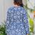 Womens blue self design cotton fabric kurtis 3/4 sleeves v-neck
