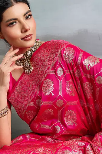 women woven kanjivaram silk blend saree with blouse piece 