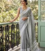 grey linen saree for women festive wear elegant ethnic wedding saree