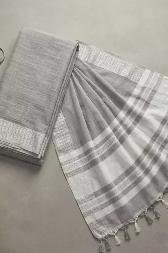grey linen saree for women festive wear elegant ethnic wedding saree