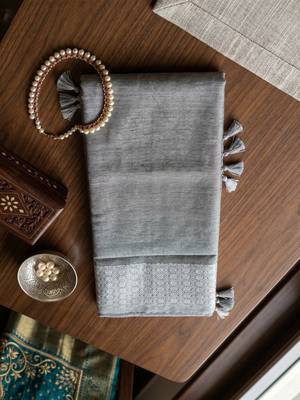 grey linen saree for women festive wear elegant ethnic wedding saree 5