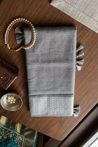 grey linen saree for women festive wear elegant ethnic wedding saree