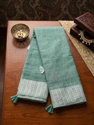 mehendi green linen saree for women festive wear elegant  4