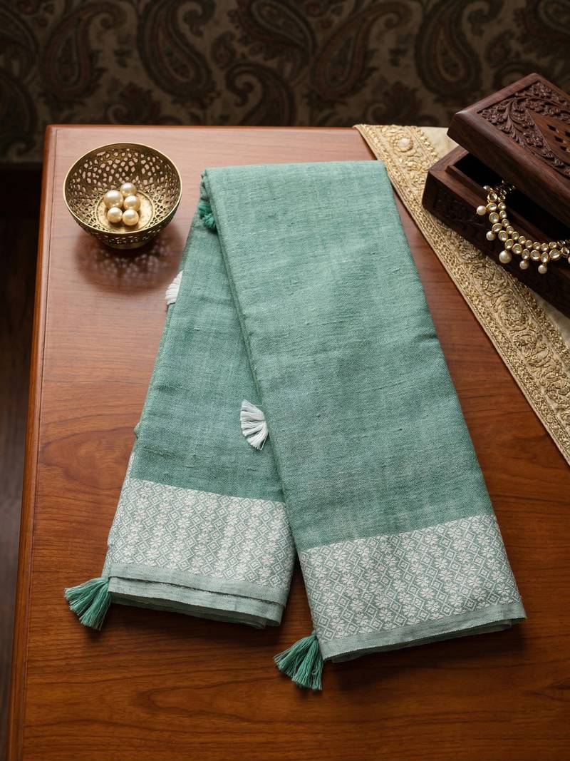 mehendi green linen saree for women festive wear elegant 