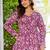 Womens purple self design cotton fabric kurtis 3/4 sleeves v-neck