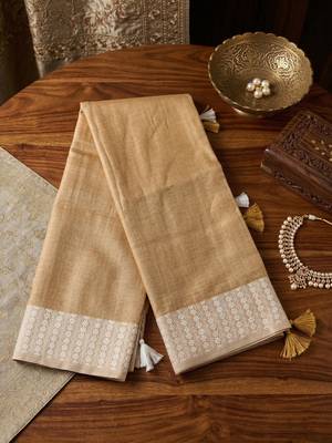 mustard beige linen saree for women elegant festive ethnic wear saree 4