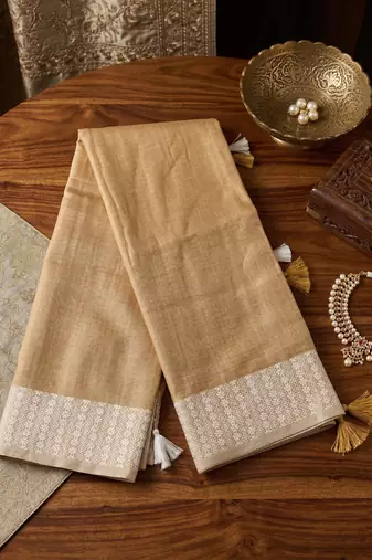 mustard beige linen saree for women elegant festive ethnic wear saree