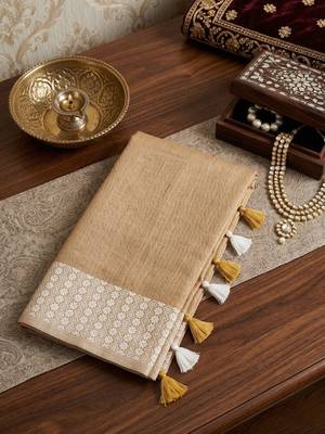 mustard beige linen saree for women elegant festive ethnic wear saree 5
