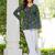 Womens green self design cotton fabric kurtis 3/4 sleeves v-neck