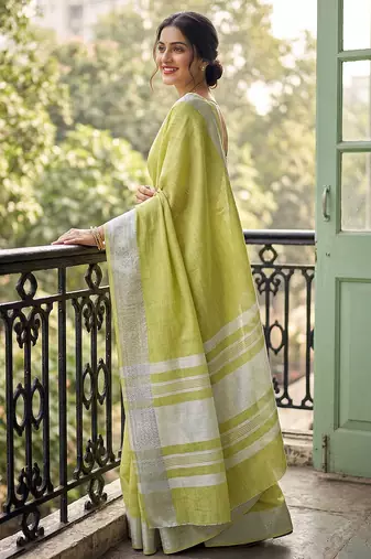 olive green linen saree for women elegant festive ethnic wear saree