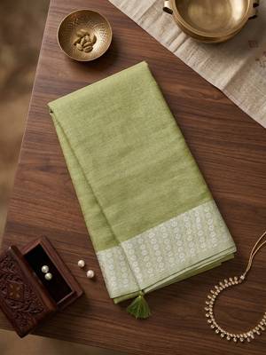 olive green linen saree for women elegant festive ethnic wear saree 4
