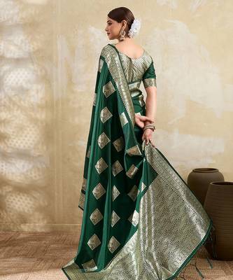 dark green banarasi soft silk blend saree for women  3