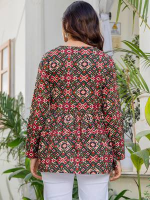 Womens multi self design cotton fabric kurtis 3/4 sleeves v-neck 4