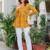 Womens yellow self design cotton fabric kurtis 3/4 sleeves v-neck