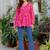 Womens pink self design cotton fabric kurtis 3/4 sleeves v-neck