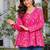 Womens pink self design cotton fabric kurtis 3/4 sleeves v-neck