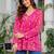 Womens pink self design cotton fabric kurtis 3/4 sleeves v-neck