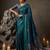 teal blue soft silk blend saree for women with navy blouse 
