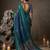 teal blue soft silk blend saree for women with navy blouse 