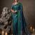 teal blue soft silk blend saree for women with navy blouse 