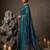 teal blue soft silk blend saree for women with navy blouse 