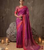 magenta soft silk blend saree for women with red blouse 
